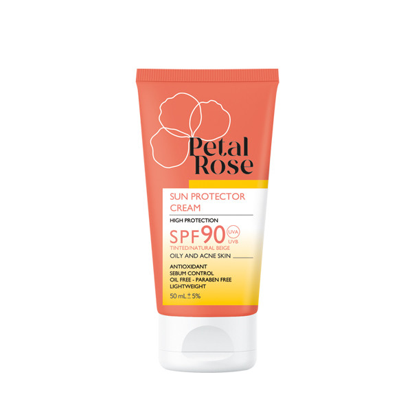 کرم ضدآفتاب پتال رز مناسب پوست چرب و مستعد جوش SPF90 (تینت بژ طبیعی) 50mL